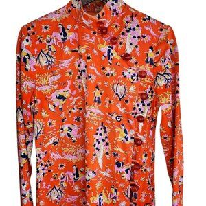 Vintage 70s Asian Inspired Maxi Dress Sz 7 | Bold Orange Novelty Print Boho Mod